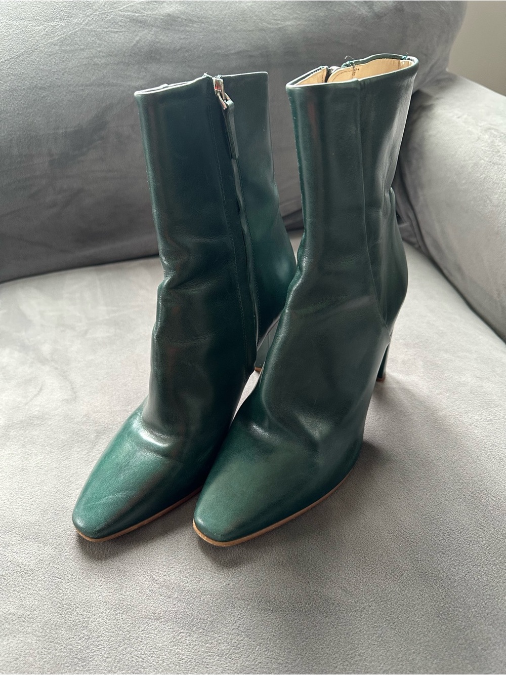 Zara Emerald Green Leather Mid-Calf Heeled Boots